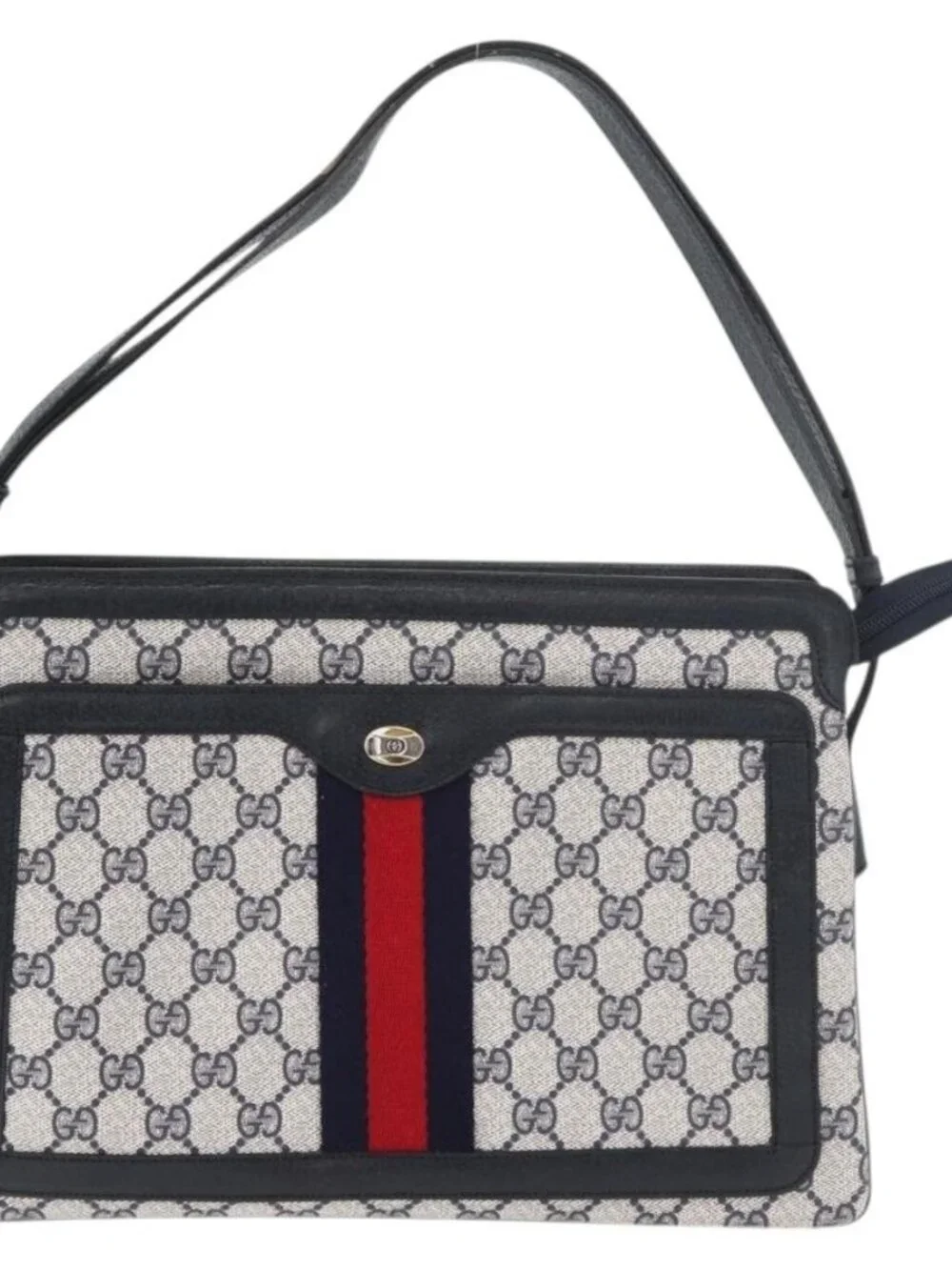 GUCCI GG Supreme Sherry Line Shoulder Bag PVC Navy Gold 904 02 013 Auth 176719